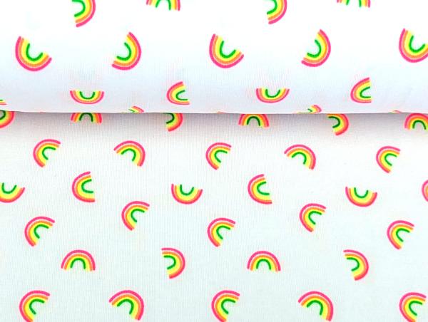 Baumwolljersey Neon Regenbögen auf Weiß